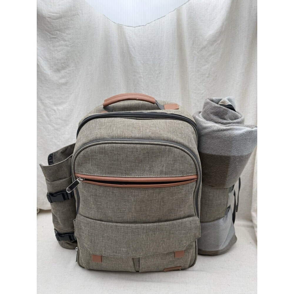 Sunflora Picnic Backpack Set Insulated 4 Person Blanket Plates Wine Glasses